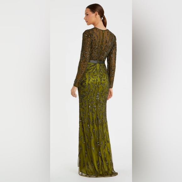 Green Beaded Long Sleeve Evening Gown - Picture 4 of 7